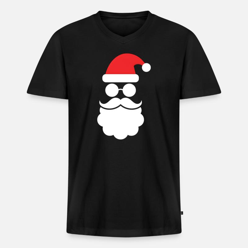 Weihnachtsmann mit Bart Minimal Kopf Design - Männer Premium Bio T-Shirt mit V-Ausschnitt - Schwarz
