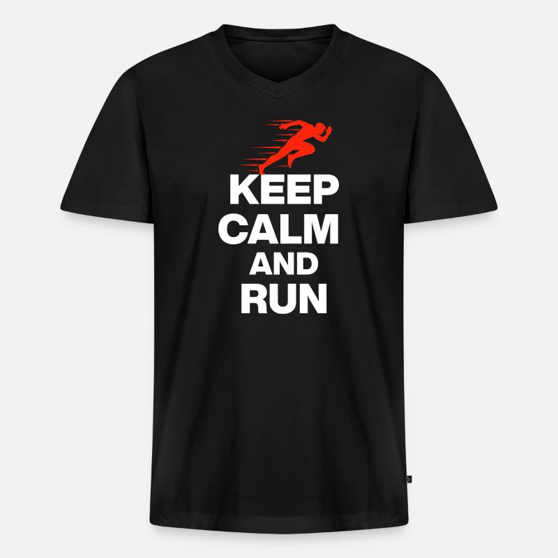 KEEP CALM AND RUN! - Männer Premium Bio T-Shirt mit V-Ausschnitt - Schwarz