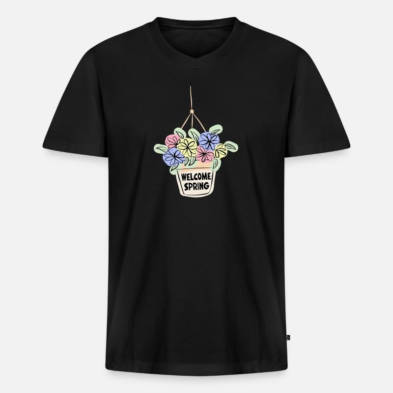 Welcome Spring - Männer Premium Bio T-Shirt mit V-Ausschnitt - Schwarz