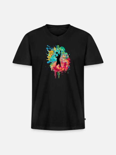 Volleyball Schmettern PopArt - Männer Premium Bio T-Shirt mit V-Ausschnitt - Schwarz