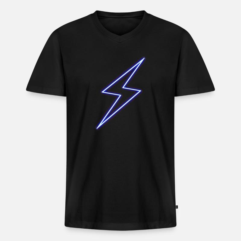 Neon-Blitzbolt - Männer Premium Bio T-Shirt mit V-Ausschnitt - Schwarz