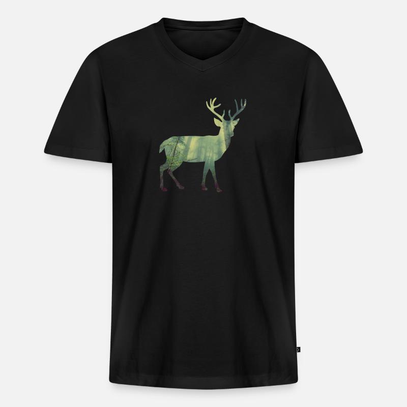 Hirsch - Männer Premium Bio T-Shirt mit V-Ausschnitt - Schwarz