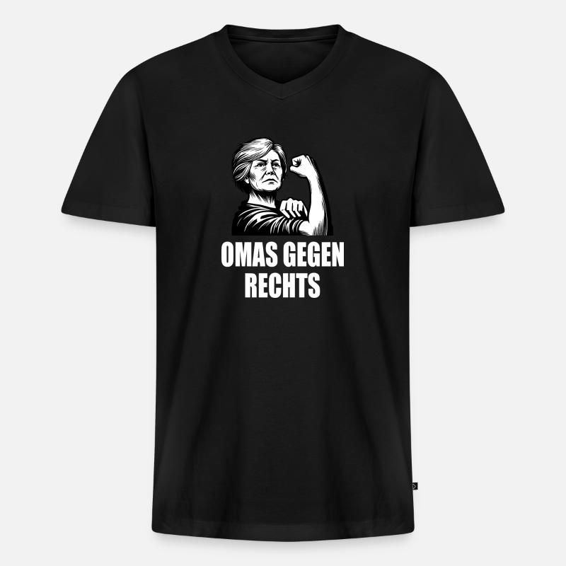 Omas gegen rechts - Männer Premium Bio T-Shirt mit V-Ausschnitt - Schwarz