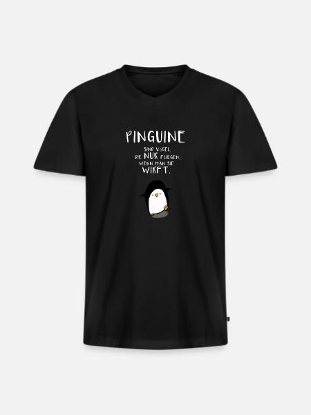 PINGUINE WERFEN - Männer Premium Bio T-Shirt mit V-Ausschnitt - Schwarz