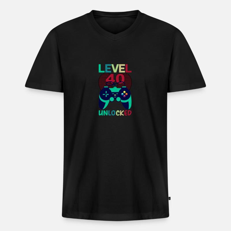 Level 40 freigeschaltet - Männer Premium Bio T-Shirt mit V-Ausschnitt - Schwarz