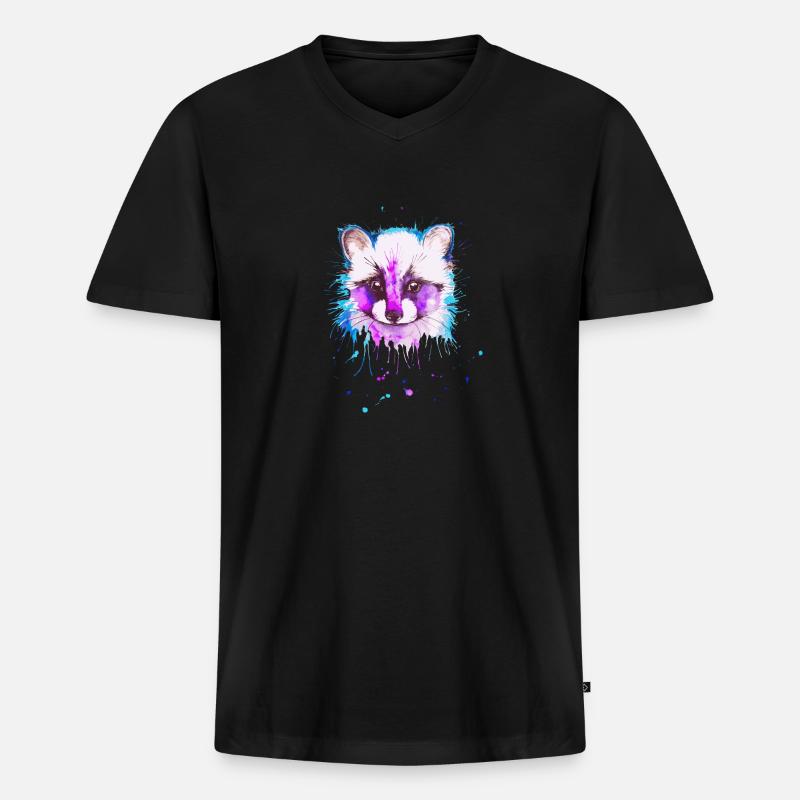 Waschbär - Männer Premium Bio T-Shirt mit V-Ausschnitt - Schwarz