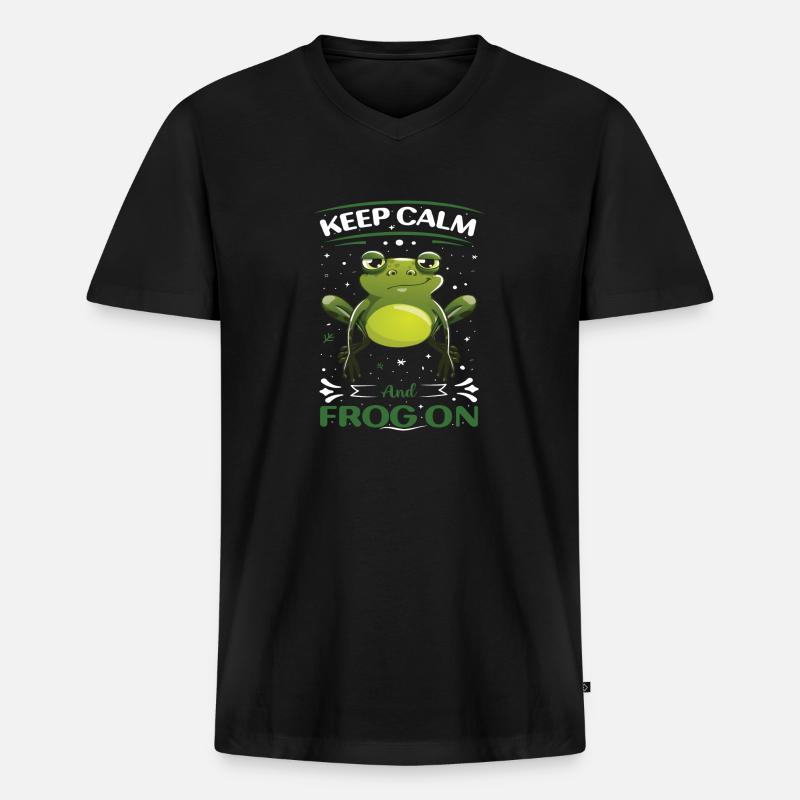 Keep Calm and Frog on - Männer Premium Bio T-Shirt mit V-Ausschnitt - Schwarz