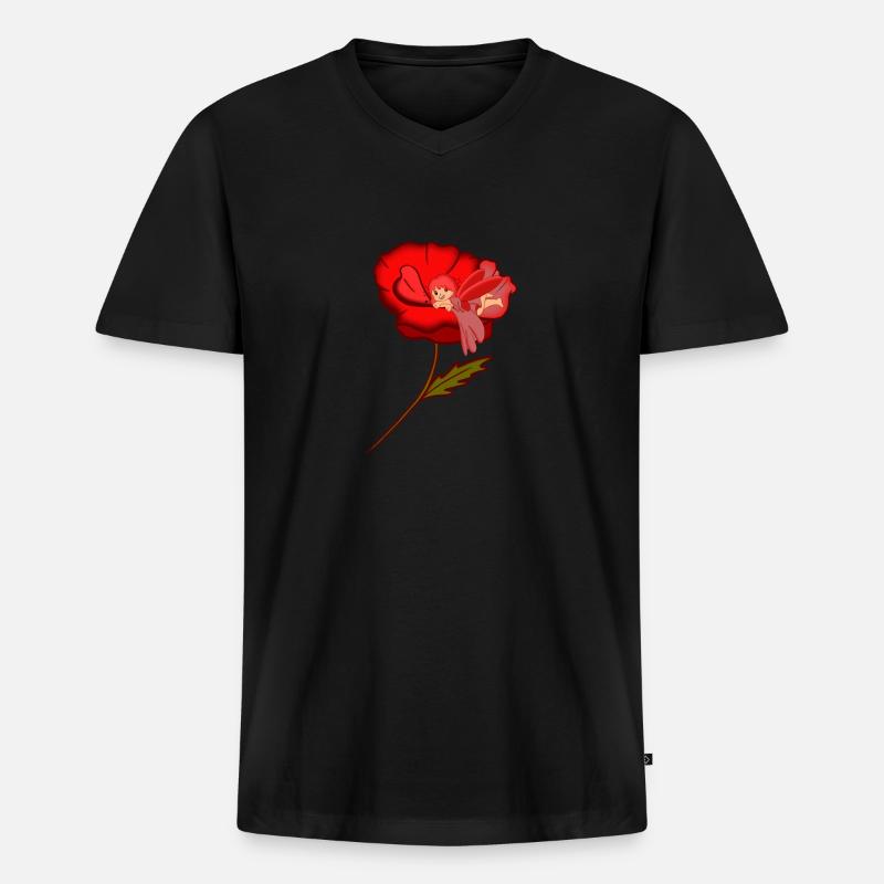 Fee in einer Mohnblume - Männer Premium Bio T-Shirt mit V-Ausschnitt - Schwarz