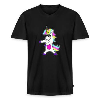 Unicorn Sunglasses Do the Floss Flossing - Mannen Premium Bio T-shirt met V-hals - zwart - Voor - Nico (187cm)