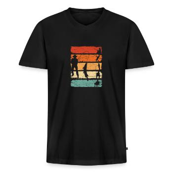Angler Fischen Geschenkidee Angel Angelzubehör - Männer Premium Bio T-Shirt mit V-Ausschnitt - Schwarz - Vorne - Nico (187cm)