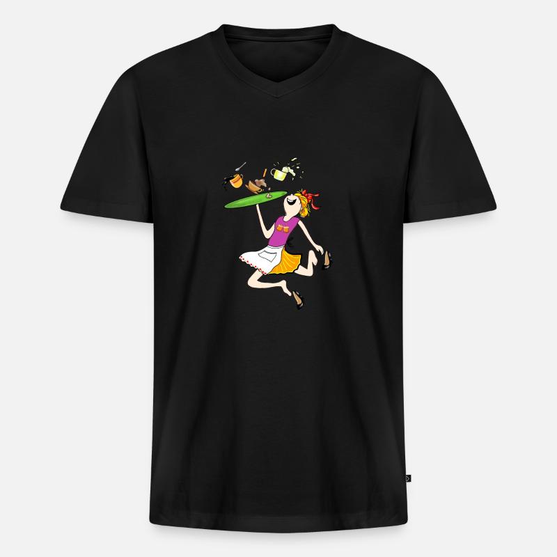 Service auf einem fliegenden Tablett - Männer Premium Bio T-Shirt mit V-Ausschnitt - Schwarz