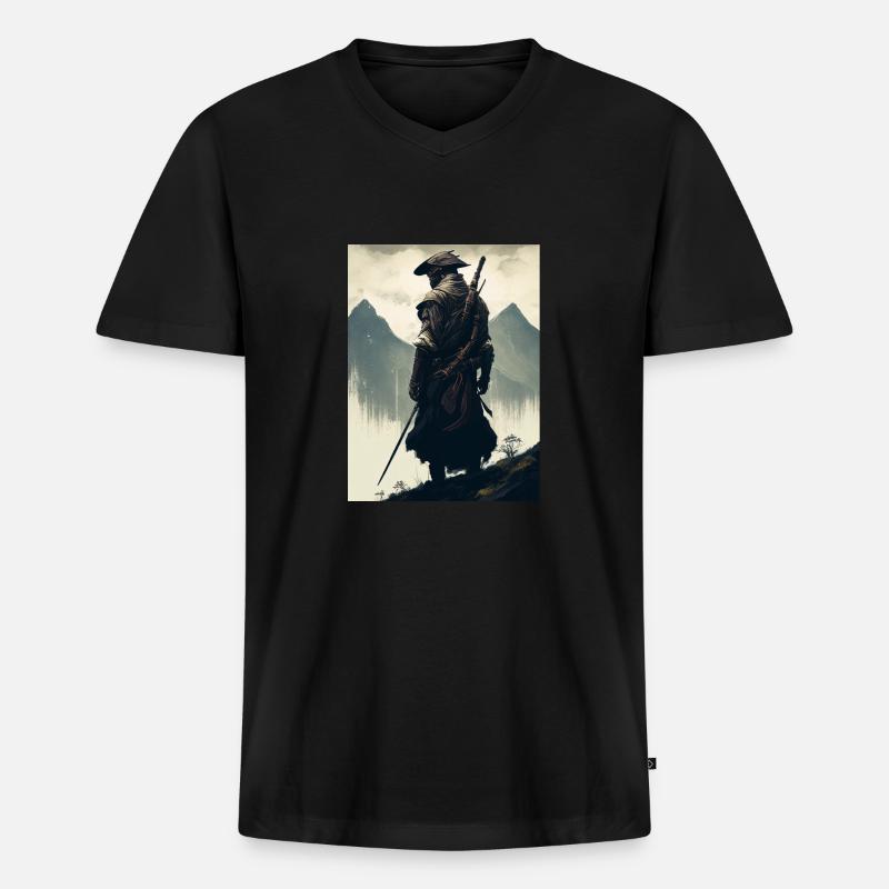 Berg-Samurai - Männer Premium Bio T-Shirt mit V-Ausschnitt - Schwarz