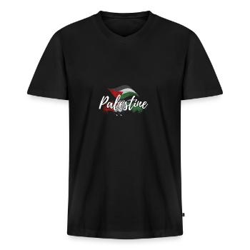 Liberté pour la Palestine cadeau Gaza Israël - T-shirt encolure en V Premium bio Homme - noir - Devant - Nico (187cm)