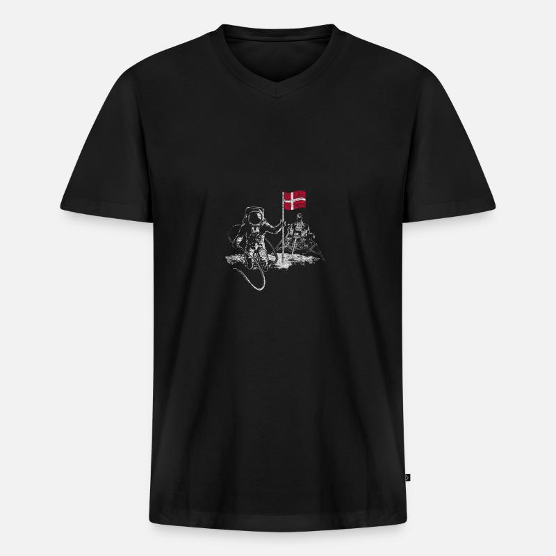 Moon Apollo Denmark - Männer Premium Bio T-Shirt mit V-Ausschnitt - Schwarz