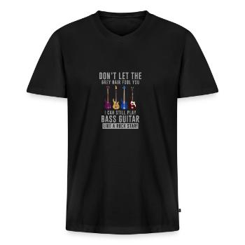 Bass guitar old man hair grandpa pensioner uncle - Men's Premium Organic T-shirt with V-neck - black - Front - Nico (187cm)