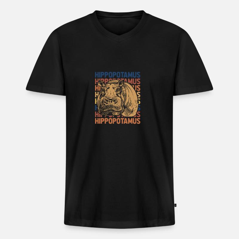 Hippo - Männer Premium Bio T-Shirt mit V-Ausschnitt - Schwarz