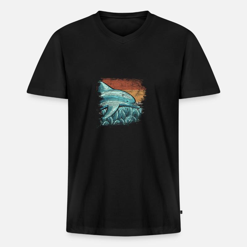 Delfin - Männer Premium Bio T-Shirt mit V-Ausschnitt - Schwarz