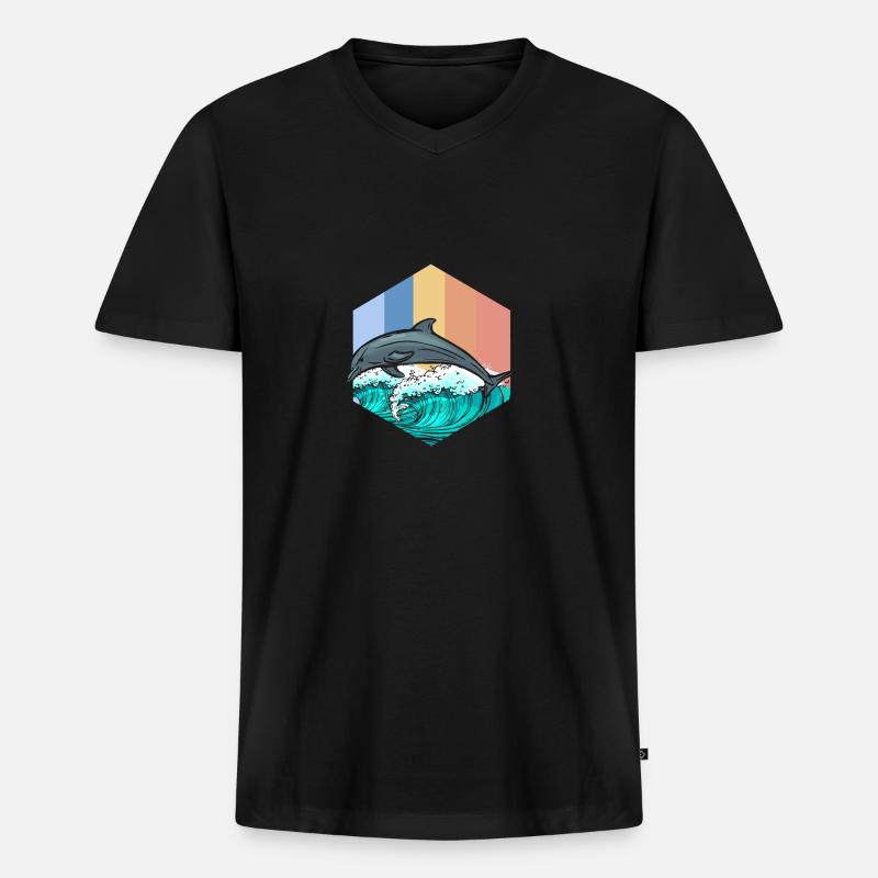 Delfin - Männer Premium Bio T-Shirt mit V-Ausschnitt - Schwarz