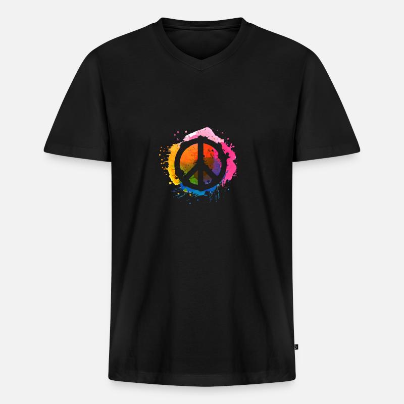 Peacezeichen - Männer Premium Bio T-Shirt mit V-Ausschnitt - Schwarz