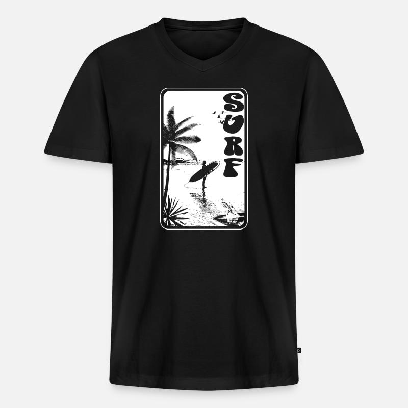SURFEN - Männer Premium Bio T-Shirt mit V-Ausschnitt - Schwarz