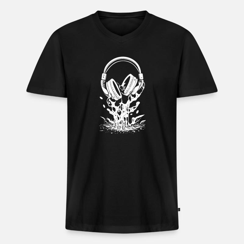 Kopfhörer mit Tropfen und Spritzern - Männer Premium Bio T-Shirt mit V-Ausschnitt - Schwarz