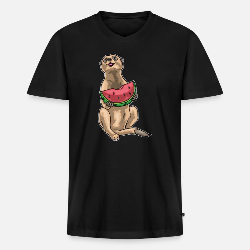Erdmännchen Wassermelone - Männer Premium Bio T-Shirt mit V-Ausschnitt - Schwarz