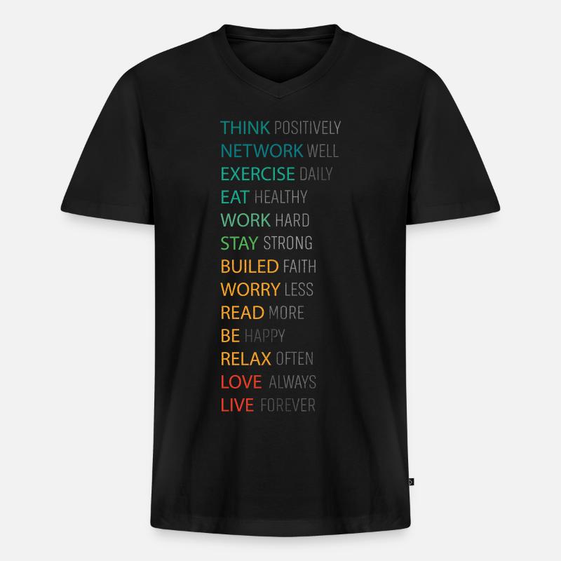 THINK POSITIVE - Männer Premium Bio T-Shirt mit V-Ausschnitt - Schwarz