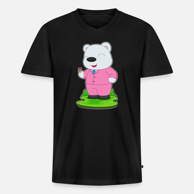 Eisbär Bräutigam Ehering Hochzeit - Männer Premium Bio T-Shirt mit V-Ausschnitt - Schwarz