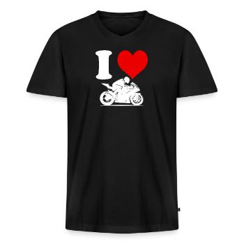 Ich liebe Rennmotorrad Lustiges Herz Lustiges Herz Lustiges - Männer Premium Bio T-Shirt mit V-Ausschnitt - Schwarz - Vorne - Nico (187cm)