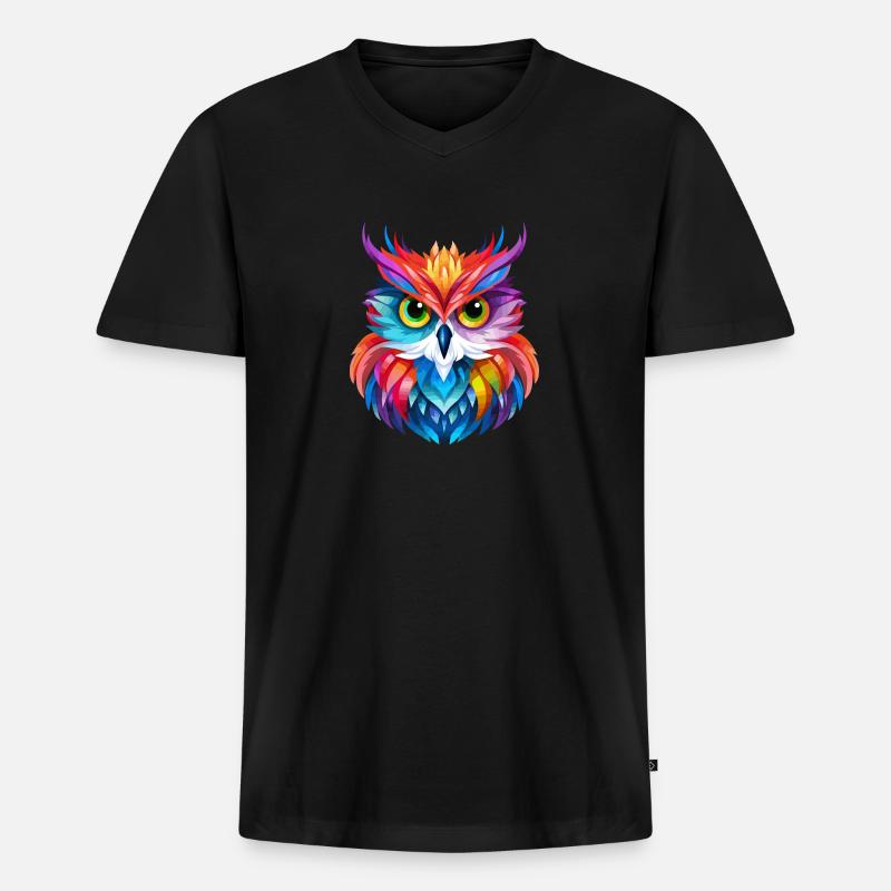Buntes Eulen Design - Männer Premium Bio T-Shirt mit V-Ausschnitt - Schwarz