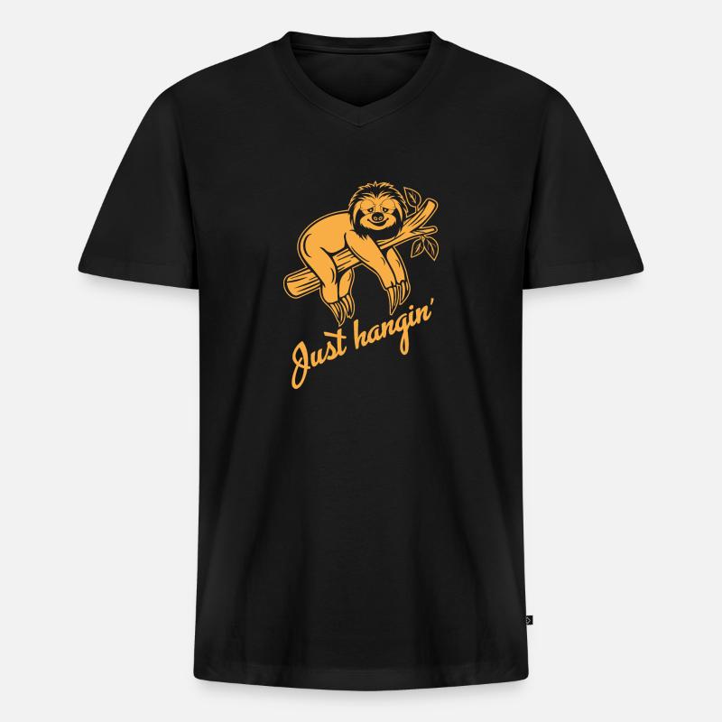 Faultier - Lustiger Spruch - Just hanging - Männer Premium Bio T-Shirt mit V-Ausschnitt - Schwarz