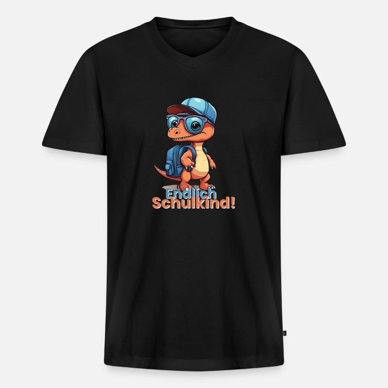Endlich Schulkind Schulstart Schulanfang Spruch - Männer Premium Bio T-Shirt mit V-Ausschnitt - Schwarz