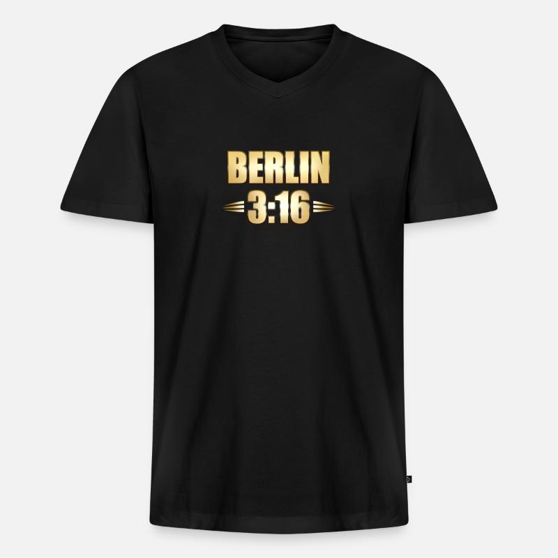 BERLIN 3:16 - Männer Premium Bio T-Shirt mit V-Ausschnitt - Schwarz