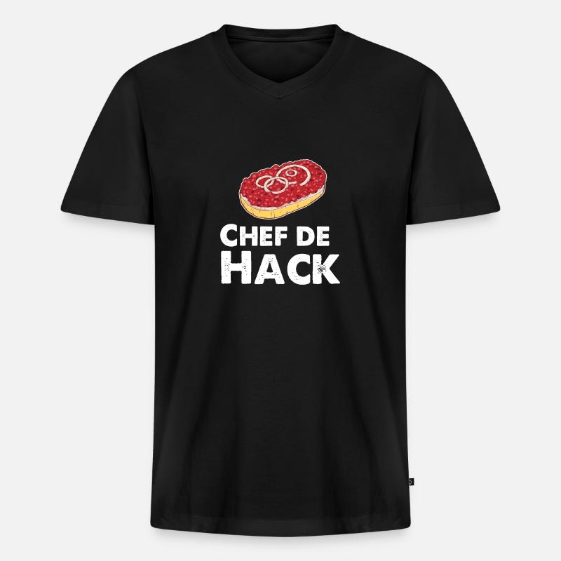 Chef de Hack Mett Mettbrötchen - Männer Premium Bio T-Shirt mit V-Ausschnitt - Schwarz