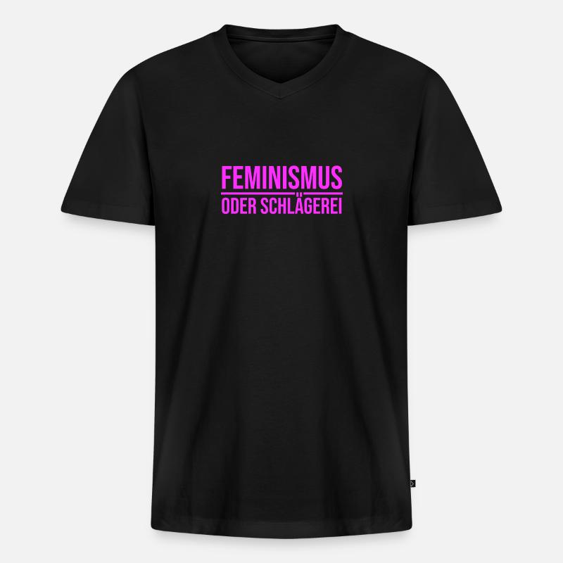 Feminismus oder Schlägerei - Männer Premium Bio T-Shirt mit V-Ausschnitt - Schwarz