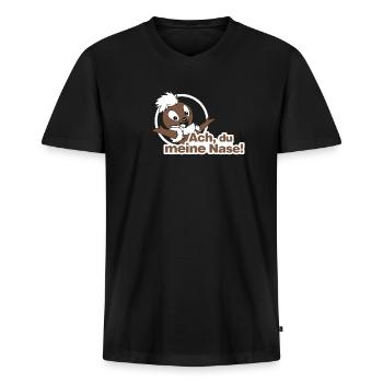 Pittiplatsch 2D Ach, du meine Nase - Männer Premium Bio T-Shirt mit V-Ausschnitt - Schwarz - Vorne - Nico (187cm)