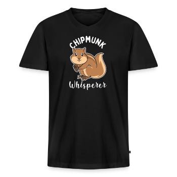 Streifenhörnchen-Flüsterer - Männer Premium Bio T-Shirt mit V-Ausschnitt - Schwarz - Vorne - Nico (187cm)