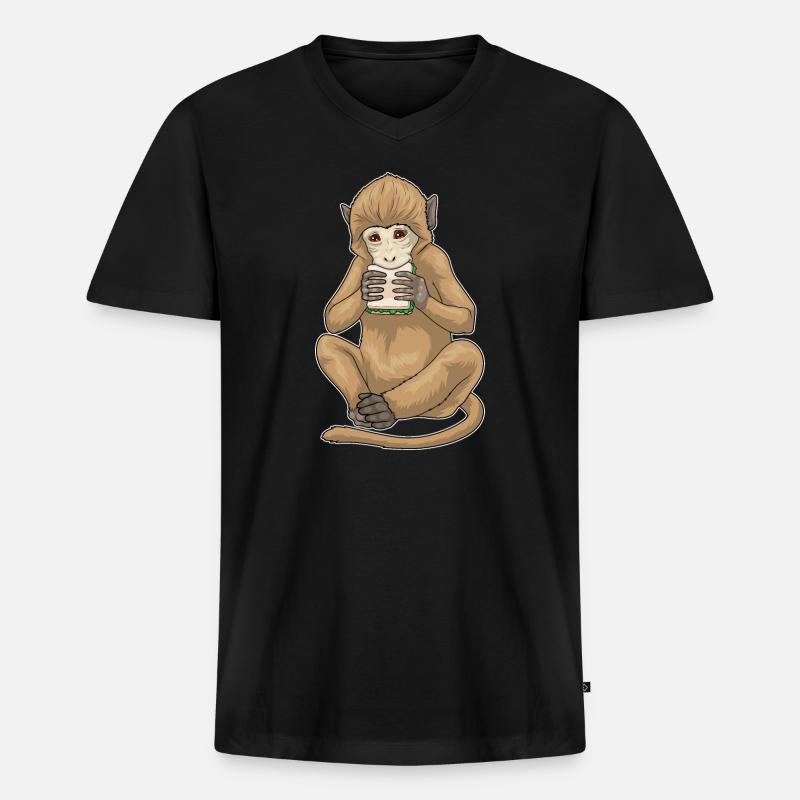 Affe Sandwich - Männer Premium Bio T-Shirt mit V-Ausschnitt - Schwarz