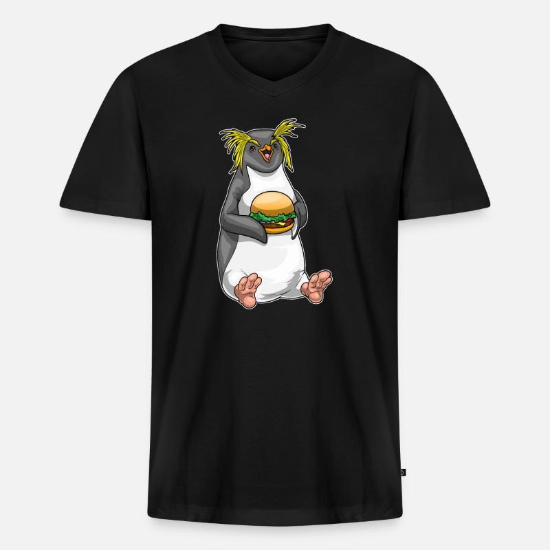 Pinguin Cheeseburger - Männer Premium Bio T-Shirt mit V-Ausschnitt - Schwarz