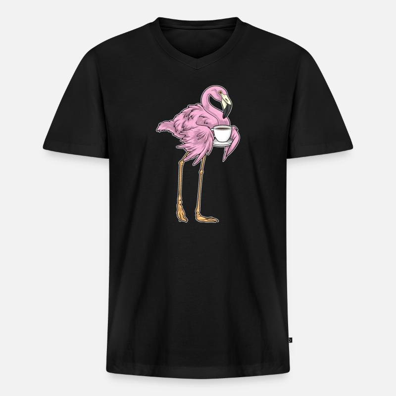 Flamingo Kaffee Tasse - Männer Premium Bio T-Shirt mit V-Ausschnitt - Schwarz