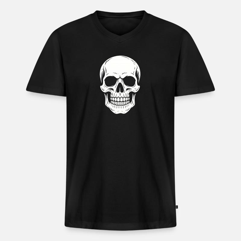Minimalistischer schwarzer linearer Schädel - Männer Premium Bio T-Shirt mit V-Ausschnitt - Schwarz