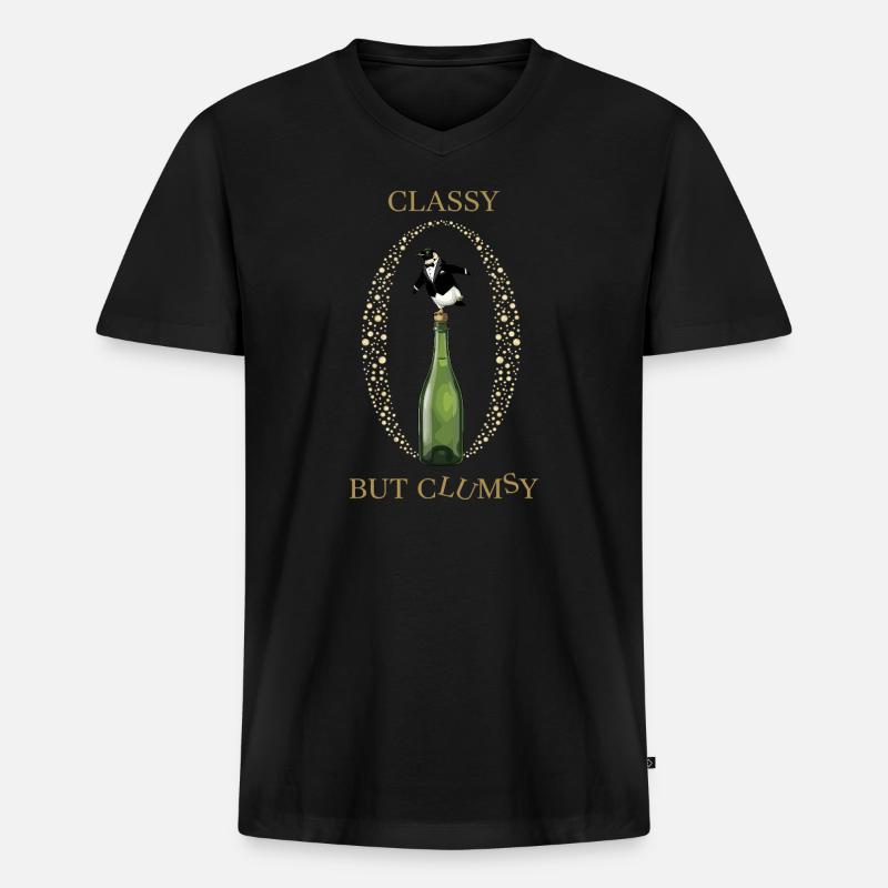 Classy Clumsy Pinguin - Männer Premium Bio T-Shirt mit V-Ausschnitt - Schwarz