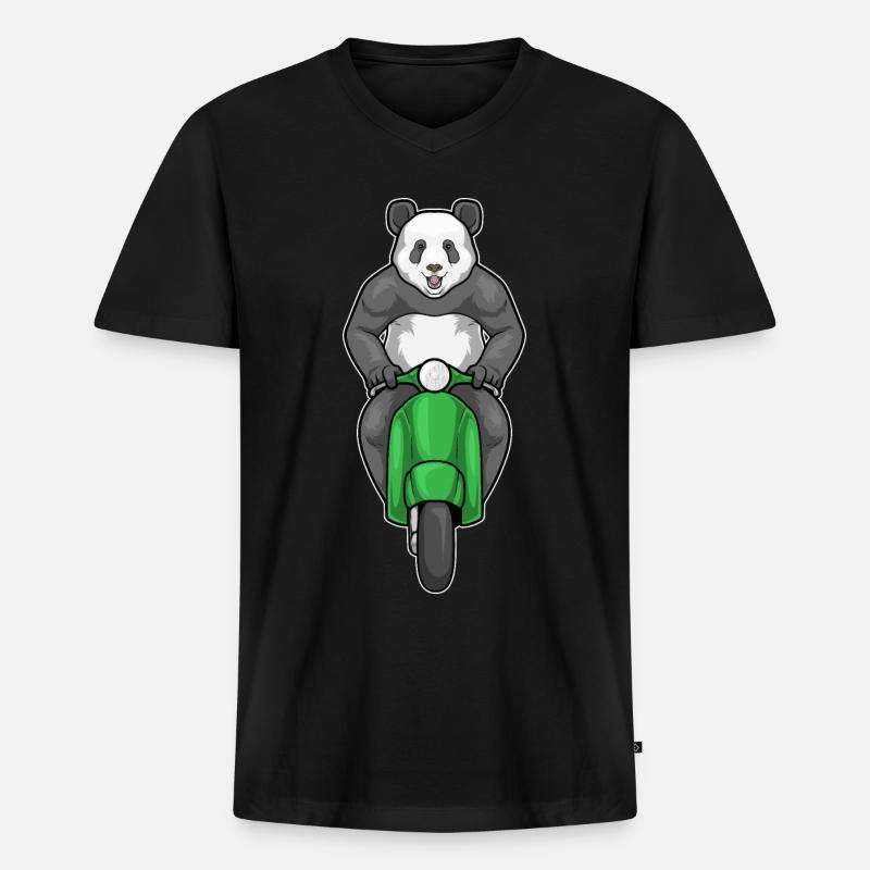 Panda Motorroller - Männer Premium Bio T-Shirt mit V-Ausschnitt - Schwarz