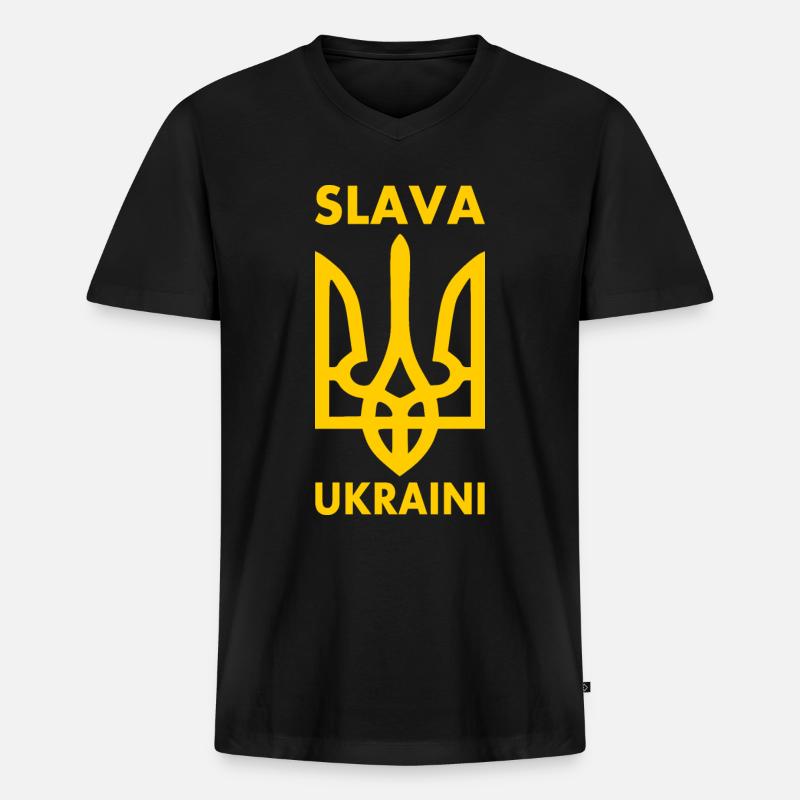 Slava ukraini - Männer Premium Bio T-Shirt mit V-Ausschnitt - Schwarz