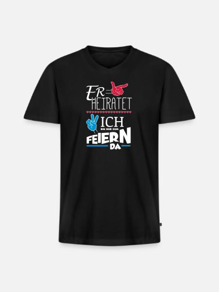 ER HEIRATET JGA - Männer Premium Bio T-Shirt mit V-Ausschnitt - Schwarz