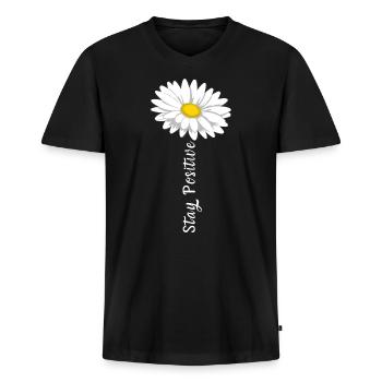 Rester positif Courage Confiance en soi Marguerite Vie - T-shirt encolure en V Premium bio Homme - noir - Devant - Nico (187cm)