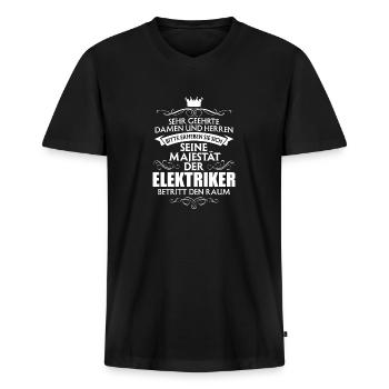 ELEKTRIKER - Männer Premium Bio T-Shirt mit V-Ausschnitt - Schwarz - Vorne - Nico (187cm)