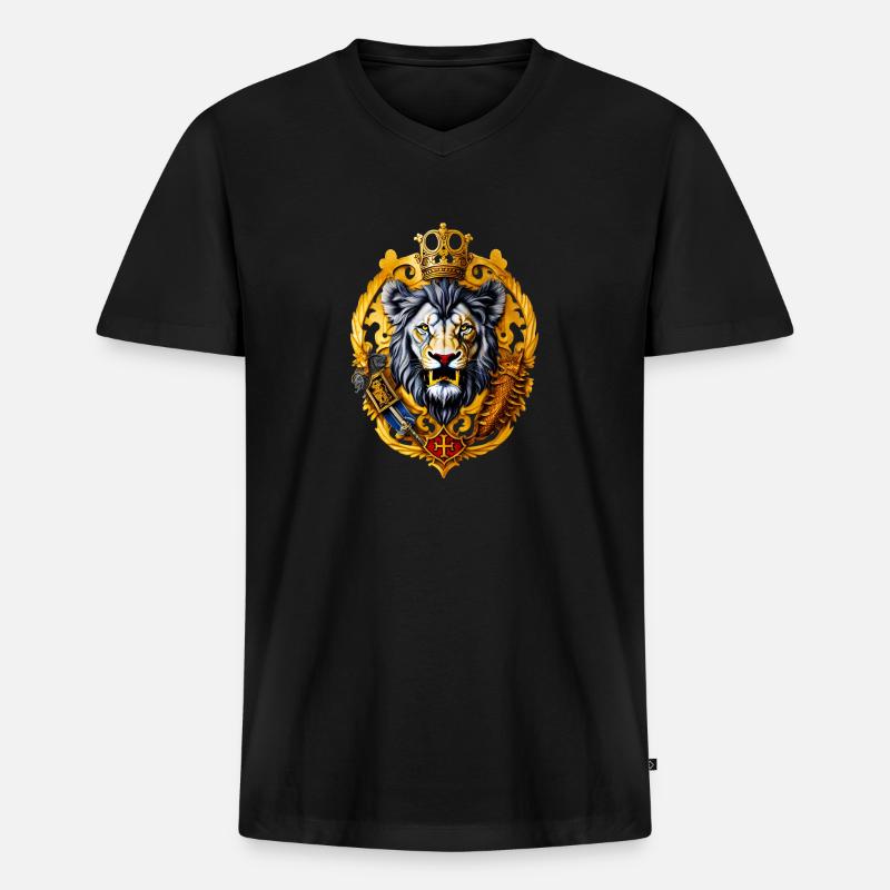 Löwe mit Wappen - Männer Premium Bio T-Shirt mit V-Ausschnitt - Schwarz