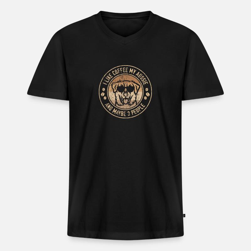 AUSSIE Kaffee - Männer Premium Bio T-Shirt mit V-Ausschnitt - Schwarz