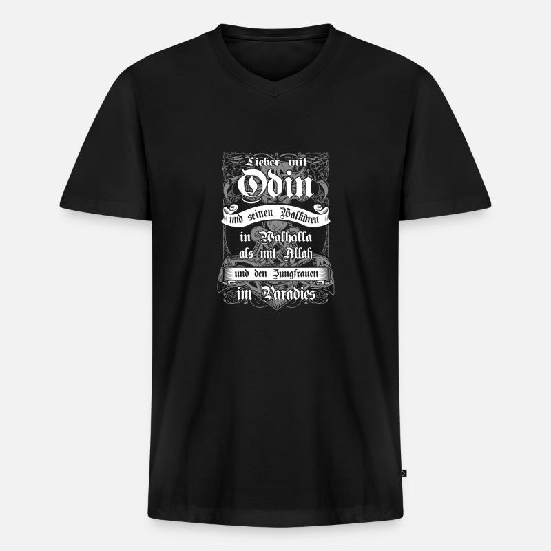 Mit Odin in Walhalla - Männer Premium Bio T-Shirt mit V-Ausschnitt - Schwarz